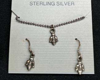 Sterling Silver Honey Bee Necklace & Earrings