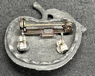 Pewter Apple Box Pin and Earrings