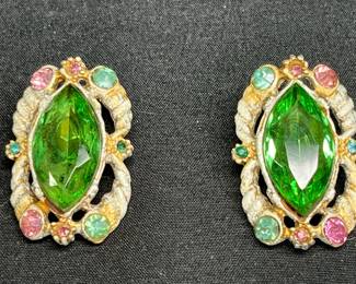 VTG Green Crystal Bracelet & Ear Rings