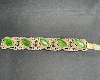 VTG Green Crystal Bracelet & Ear Rings