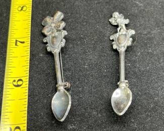 2 Sterling Silver Clover & Cupid Salt Spoons Pins