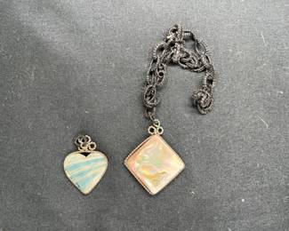 2 Antique Mourning Jewelry with Mother of Pearl