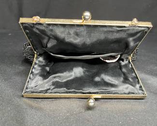 Vintage Walborg Black Micro Beaded Shell Clutch