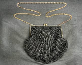 Vintage Walborg Black Micro Beaded Shell Clutch