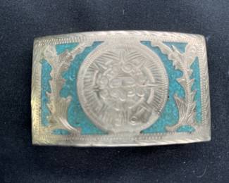Turquoise & Silver Belt Buckle