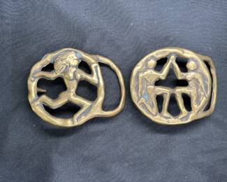 2 Vintage Brass Hippie Belt Buckles