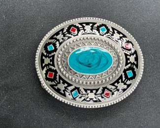 Turquoise & Silver Bergamot Southwest Belt Buckle