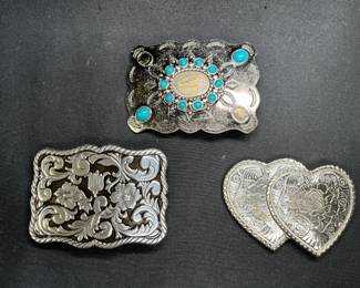 3 Silver Western Style Belt Buckles