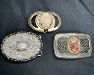 3 Vintage Cameo Style Belt Buckles
