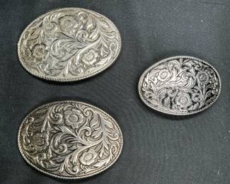 3 Silvertone Swirl & Floral Print Belt Buckles