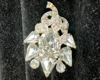Signed Eisenberg Rhinestone Silver Brooch