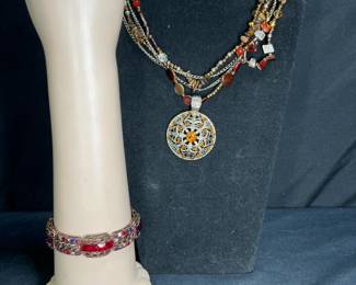 Multi Strand Copper Necklace & Red/Purple Bracelet