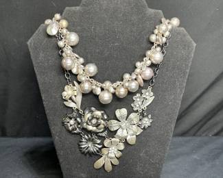 Black Floral & Silver Bubble Necklaces