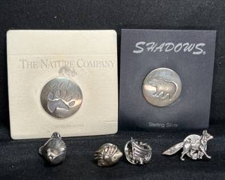 6 Sterling Silver Animal Pins