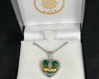 Sterling Silver & Diamond Claddagh Heart Necklace