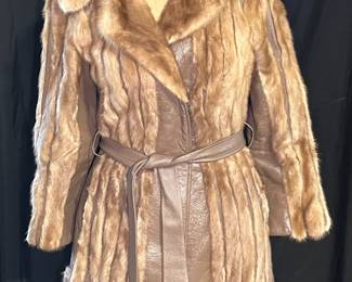 Vintage Burchay's Leather & Mink Belted Jacket