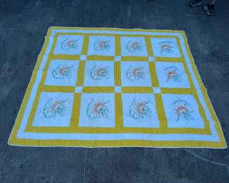 Embroidered Lotus Flower Quilt