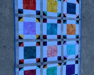 Square Handstitched Geometric Pattern Lap Quilt