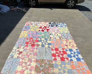 Antique Hand Stitched Pinwheel Quilt