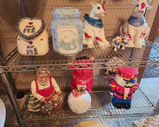 Roseville and various cookie Jars