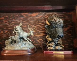 Chilmark Pewter statuary and Giavani resin Buffalo bust