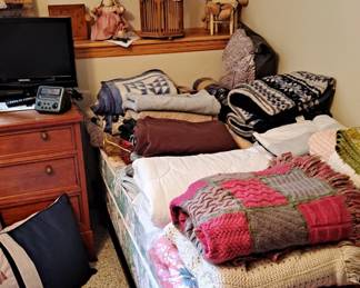 Twin Bed - Foundation & Frame; Blankets; Afghans; Bedding; Stuffed Rabbits; Small Birdcage and more.