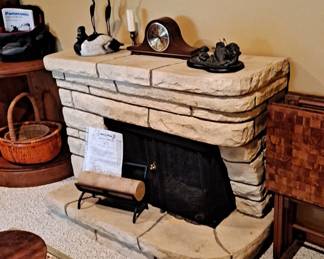 Faux Electric Fireplace that Works... has instructions and Log Holder; Electric Mantle Clock; Set of 4 TV Trays; Ducks Unlimited Hand Painted Waterfowl; Large Wall Decor; and Great Looking Large Oriental Style Rug.