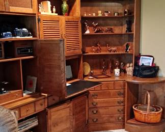 Ethan Allen Baumritter Heirloom Cabinetry Sets with Louvered Doors, Shelving and Drawers.