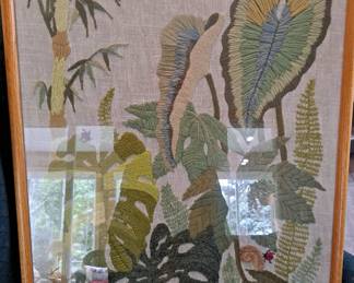 Large Framed Mid Century Modern Hand Crafted Crewel Picture.