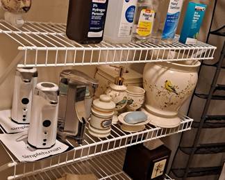 More Health & Personal Hygience Supplies; 6 Piece Ceramic Bird Themed Bathroom Accessories; Electronic Soap Pumps; Metal Storage with Wire Storage Baskets; Hanging Shoe Storage and more!