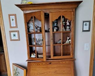 Oak Secretary with Queen Ann / Cabriole Style Legs; Framed Mid Century Modern Retro Style Hand Made Crewel Picture; Low Upholstered Bench; and more...