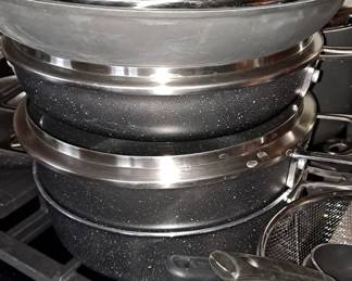 Assorted Cookware, including a nice set of "Granitstone" with Lids.