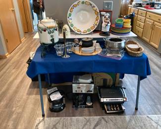 Cuisinart Coffee Maker; Black & Decker Lids Off; TFal Panini Grille; Fondue Sets; Salad Dressing Server; Cider or Iced Tea Dispenser; Fiesta Dishes; Assorted Decorative Serving Ware and lots more!