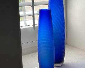 blue glass vases