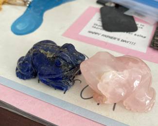 lapis and rose quartz frogs