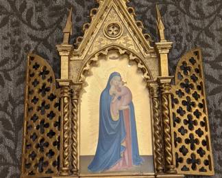 19th Century Florentine School Reproduction Madonna and Child altar oil painting on gold ground panel  $900