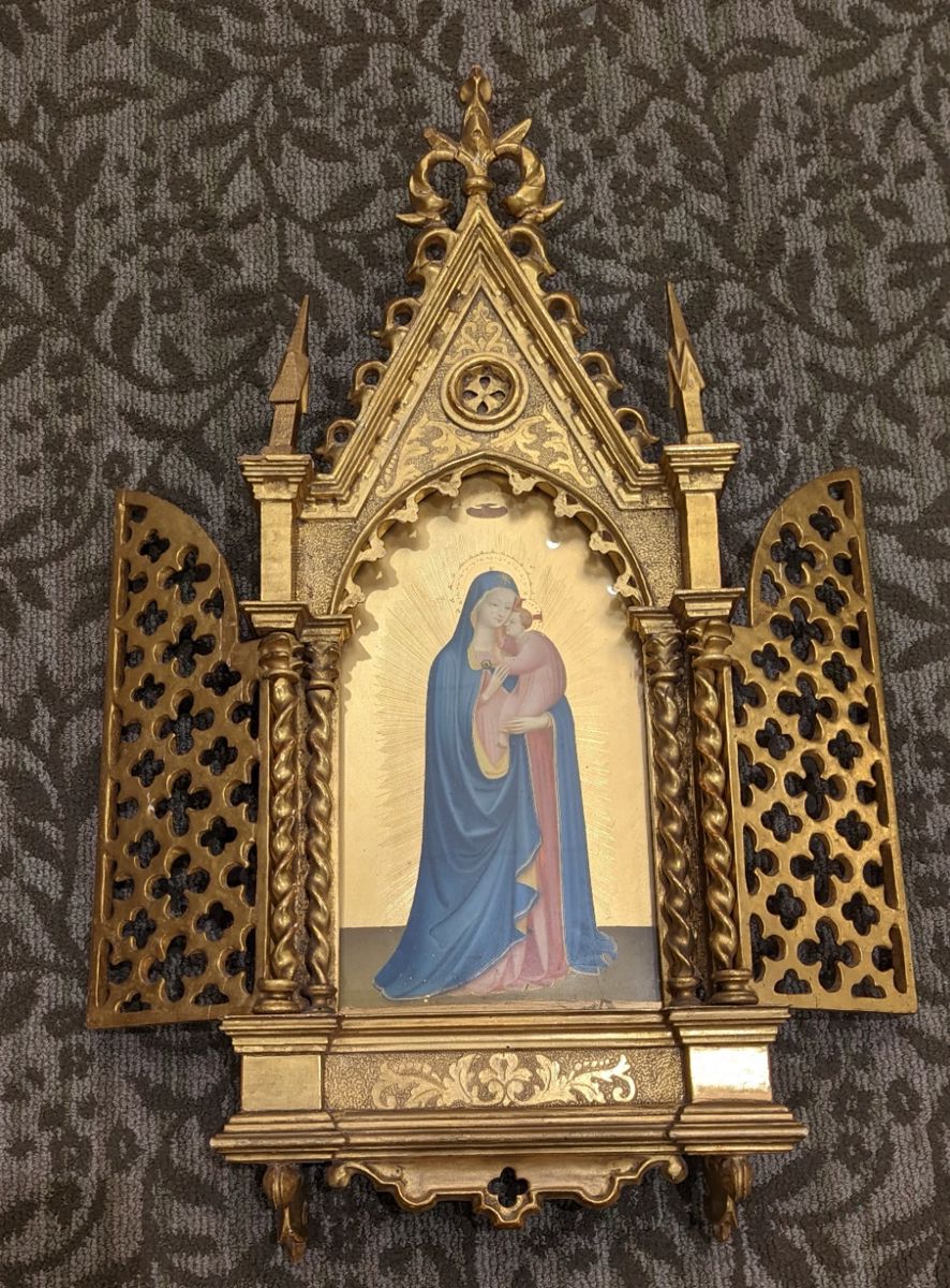 19th Century Florentine School Reproduction Madonna and Child altar oil painting on gold ground panel  $900