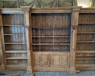 Pine Shelves Huge w Bottom Middle Doors 94"h 165"w 24"d      $2800  separates into multiple pieces for moving