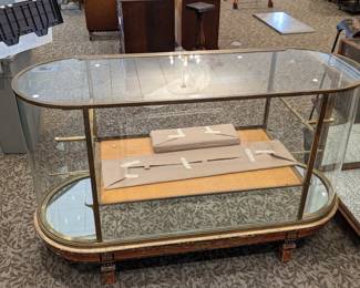 Large Selfridge Display Case Glass with brass supports and shelves  39" 82" 23.5"  $1200
