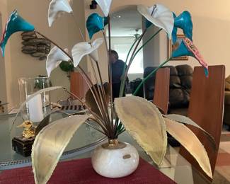 Vintage Binjan Sculpture Brass & Ceramin