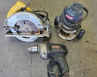 Dewalt 7 1/4" Circular Saw, Ryobi Router & Craftsman 1/2" Drill (LPO)