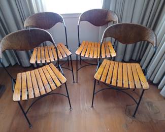 Set of 4 slat and wicker chairs