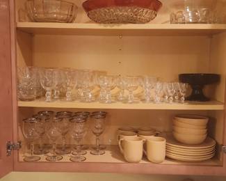 Glasses and serving ware, yellow ceramic daily dishes