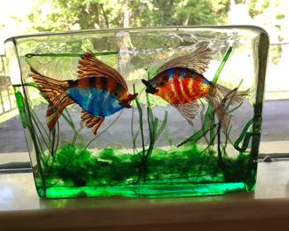 Murano Aquarium art glass sculpture about 9" x 6.5"