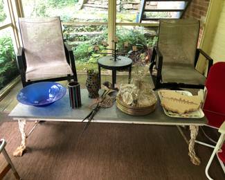 Slate top long iron base table