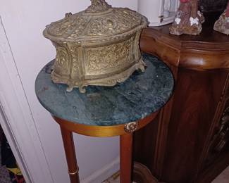 Antique Bronze Case on a Marble Top Pedestal