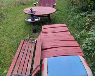 Patio Table & Chairs, Bird Bath, Park Bench, Rocker and Kids Toy Chest