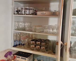 Classic Glassware, Champaign Flutes, China Set, New Food Containers and Corning Ware.