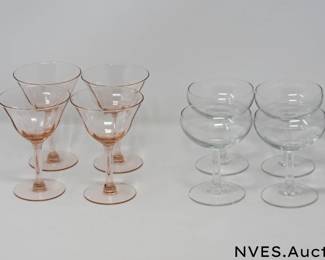 Crystal rose wine glasses and champagnes