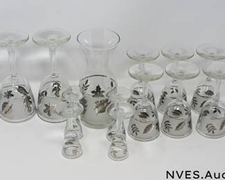 Libbey Platinum Leaf and Frosted Glass Set 